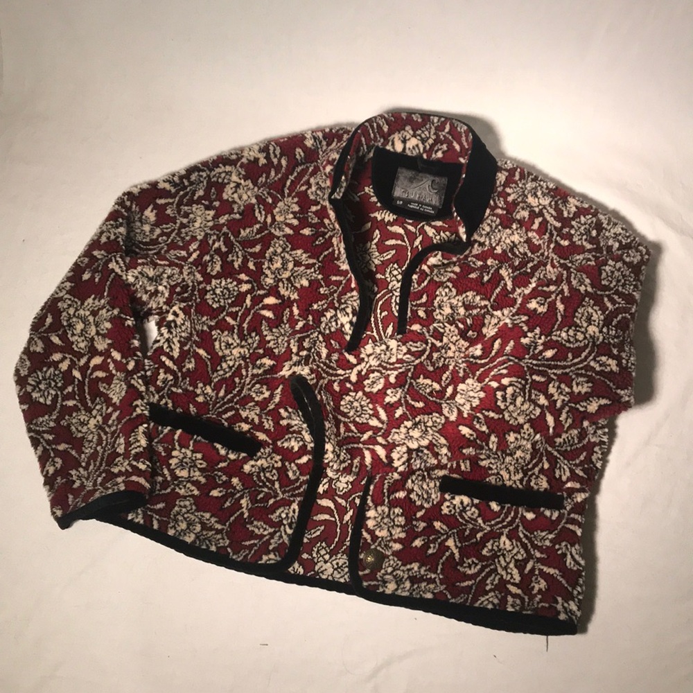 SOFT Fluffy Floral Maroon Jacket Velvet Piping S/P